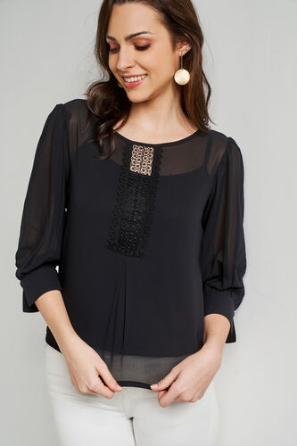 Black Formal Straight Top, Black, image 1
